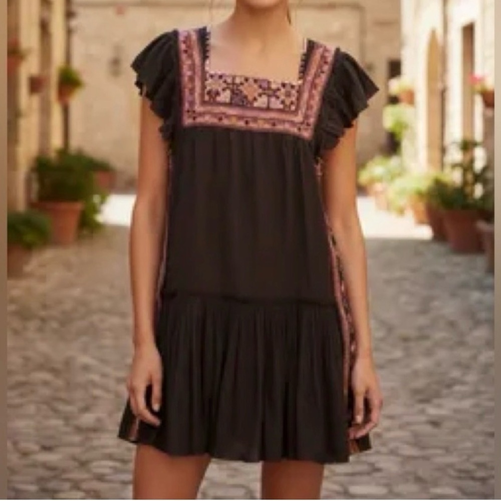 Free People Bitter Oli Cotton Embroidered Mini Dress Small